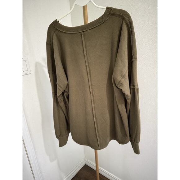 BTFBM Women Casual Long Sleeve V Neck Blouses Loose Fit Side Split Sz L New - Picture 6 of 7